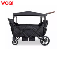 Chariot tout-terrain WOQI avec sièges inclinables, poignée de poussée/tirage, roues en caoutchouc, plateau d'activités, chariot pliable pour quatre enfants