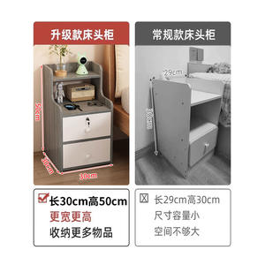 Mesita de noche moderna minimalista de madera con cerradura y cajones de almacenamiento para dormitorio, uso infantil - Product Image 4