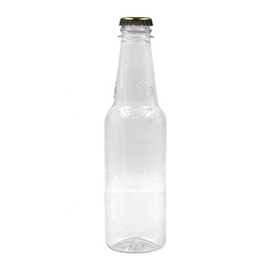 Empty Plastic Wine Bottle Long Neck 280ml Clear PET Plastic Beer Bottle With Metal Cap