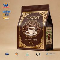 Sacs à café à fond plat personnalisés imprimés mat 250g 500g 1kg avec valve et fermeture éclair réutilisable pour l'emballage des grains de café
