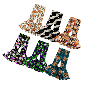 HotYulan Selling Kids Baby Boutique Halloween Print Bell Bottoms bambini ragazze morbido tessuto di <span class=keywords><strong>velluto</strong></span> caldo grandi <span class=keywords><strong>pantaloni</strong></span> svasati - Product Image 1