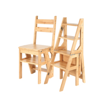Combinaison d'échelle et de chaise pliantes à marches, tabouret de sécurité en bois massif naturel, chaises d'échelle, chaises d'escabeau portables