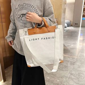 Wholesale Custom Designer PU Leather Handle Shopping Tote <b>Bag</b> <b>Large</b> Capacity Oversize Cotton Canvas Zipper Features Letter - Product Image 2