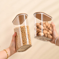 Boîte de conservation alimentaire transparente hermétique en plastique avec couvercle en bambou, idéale pour nouilles et céréales entières