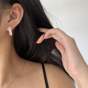 <span class=keywords><strong>Pendientes</strong></span> de aro con banda de diamante Natural de 18K para mujer, aretes de aro grandes de <span class=keywords><strong>oro</strong></span> <span class=keywords><strong>blanco</strong></span>, AU750 - Product Image 6