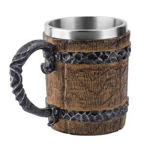 Customizable Stainless Steel Resin Medieval Wooden Cup Retro Viking Drinking Antique <b>Mug</b> for Stoneware Wine - Product Image 1