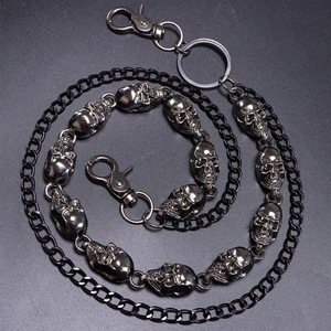 Double Layer <b>Skull</b> Waist Chain Black Zinc Alloy Hip Hop Denim Accessory For Daily Wear - Product Image 4