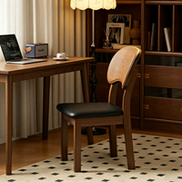 Ensemble de 2 chaises de salle à manger en bois massif, finition noyer, dossier incurvé ergonomique, coussin en cuir pour la maison, la cuisine, les meubles de restaurant