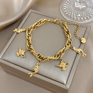 <span class=keywords><strong>Miou</strong></span> <span class=keywords><strong>Miou</strong></span>-388 Pulsera de Moda con Cadena de Acero Inoxidable Chapada en Oro, Hecha a Mano, con Colgante de Sirena, Mariposa y Lámpara Mágica - Product Image 1
