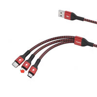 Cable de Carga Rápida y Datos Wopow WX10 de 1.2m, Trenzado de Nailon, 3 en 1, Tipo-C/Micro USB 3.0A, para Teléfono, Computadora, Cámara, Auriculares - En Stock
