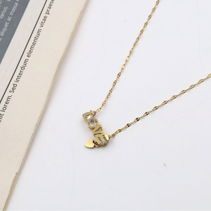 Love Letter Zircon Necklace Gold Rose Gold Everyday Wear Titanium Steel Clavicle Chain Elegant Design - Product Image 1