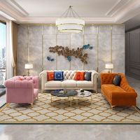 Luxuriöses Chesterfield Stoffsofa-Set mit Couch, Ottoman und Sessel für Wohnzimmer, Moderne Samt-Sofas