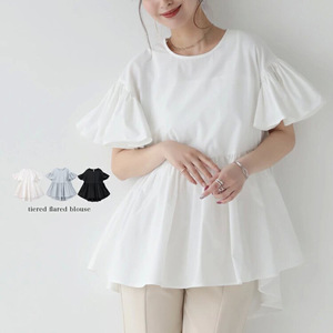 Blus Wanita Gaya Baru Korea Jepang, Model Longgar, Lengan Ruffle, Kerah Bulat, Atasan Musim Panas, 4 Warna, OEM, Promo - Product Image 1