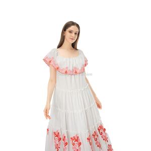 Elegante Vestido Casual de Verano para Mujer, Personalizado OEM, Bordado, de Algodón Suave, Transpirable, con Hombros Descubiertos - Product Image 4