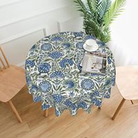 Nappe de table basse LIVING en polyester, motif floral vintage bleu, imprimée au bloc, tissée, moderne, imperméable, écologique et lavable