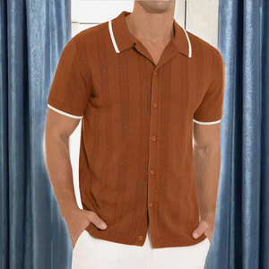 เสื้อโปโลถักสำหรับผู้ชาย แขนสั้น สีพื้น ลายถักแบบเคเบิ้ล ปกคอพับได้ สวมใส่สบายๆ ในฤดูร้อน แห้งเร็ว เสื้อกีฬาผู้ชาย - Product Image 2