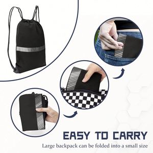 Sac à dos promotionnel réfléchissant noir avec cordon de serrage, sac de courses réutilisable en polyester - Product Image 2