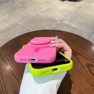 Fashion Color Blocking Liquid Silicone Magnetic <b>Phone</b> Case for iPhone 17 16 Pro Max With Telescopic Stand Shockproof Cover - Product Image 4