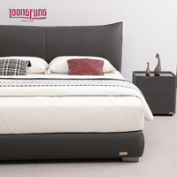 LOONGFUNG Cadre de lit ultra-fin et peu encombrant avec tête de lit rembourrée en cuir véritable et lattes en bois de pin, suite de chambre à coucher de luxe léger