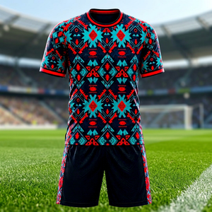 Ensemble de maillots de baseball unisexes personnalisés sublimés 100% polyester, noir, rouge, turquoise, motif géométrique aztèque, manches courtes, uniforme - Product Image 3