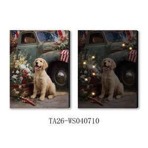 <span class=keywords><strong>ภาพ</strong></span><span class=keywords><strong>วาด</strong></span>บนผื<span class=keywords><strong>น</strong></span>ผ้าใบติดกรอบลายธงชาติอเมริกา รูปสุนัขและดอกไม้ สำหรับตกแต่งบ้านสไตล์ฟาร์มเฮาส์ - Product Image 6