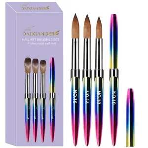 3pcs/set Manicure Nail Pen Brush Set Nail Art Pen Brushes With Gradient Color Metal Handle Acrylic Nail Tools For Beginner