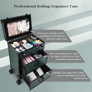 Large <b>Makeup</b> Rolling <b>Case</b> Professional Trolley <b>Case</b> with Drawers & Small <b>Makeup</b> Bag Portable Beauty Organizer Cart Storage Box - Product Image 3