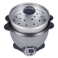 Autocuiseur Électrique Automatique Gris Argenté avec Revêtement Antiadhésif, Couvercle en Verre, Cuve Amovible et Tasse à Mesurer