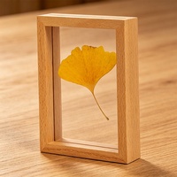 Cadre en bois sans perçage pour spécimens, support photo en bois à mortaise et tenon avec double panneau de verre transparent, cadre de présentation de plantes ou d'art pour table