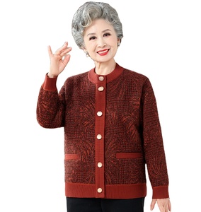 Suéter de jacquard cálido para personas de mediana edad y mayores, chaqueta gruesa acolchada para abuela, cárdigan de punto para madre - Product Image 1