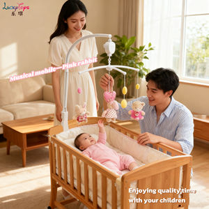 موبايل سرير الأطفال للتعليم المبكر 360 درجة °   جرس سرير موسيقي دوار على شكل أرنب ودببة، ألعاب معلقة ناعمة من القطيفة للمواليد الجدد - Product Image 2