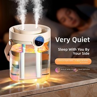 Humidificateur à double pulvérisation avec écran numérique, éclairage ambiant sept couleurs, alimentation USB, compact, pour bureau à domicile, capacité de 1,5 L