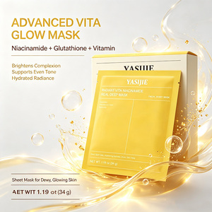 Masque facial en feuille YASIJIE à la niacinamide, glutathion et vitamine, éclaircissant et antioxydant, boîte de 4 pièces, atténue les taches brunes, anti-terne, hydratant, pour tous types de peau - Product Image 1