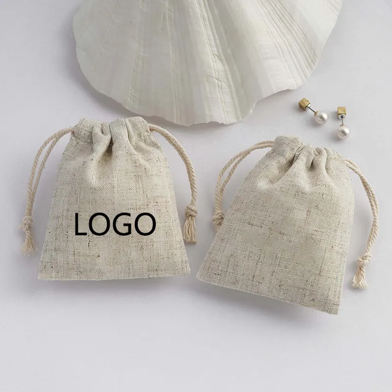 Petit sac à cordon en lin personnalisé pochette à cordon personnalisée avec logo pour cadeau promotionnel sacs à bijoux