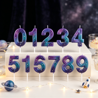 Bougies numérotées dégradées Galaxie Merri Wish 0-9, décorations de gâteau numériques scintillantes ciel étoilé pour fête d'anniversaire, Pâques, vente en gros