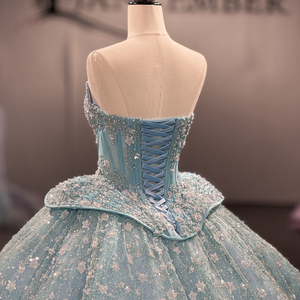 Jancember 8567 Vestido <span class=keywords><strong>de</strong></span> <span class=keywords><strong>Quinceañera</strong></span> <span class=keywords><strong>de</strong></span> Lujo Color Aqua sin Tirantes para Chicas <span class=keywords><strong>de</strong></span> 16 Años - Product Image 6