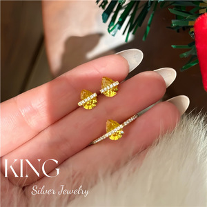 Pendientes de Plata S925 con Baño de Oro y Engaste de Bisel, Diseño de Gota de Agua, para Uso Diario - Product Image 2