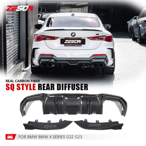 Difusor Trasero de 3 Piezas Estilo SQ de Fibra de Carbono Real para <span class=keywords><strong>BMW</strong></span> Serie 4 G22 G23 430i M440i Coupé Convertible, Alerón Trasero 2020+ - Product Image 1