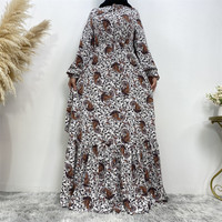 6373 #   Robe élégante en mousseline de soie à volants avec motif chic, col plissé et détails de couture à nouer