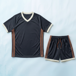 Conjunto de Uniforme de Fútbol, Camiseta de Manga Corta y Pantalones Cortos, Cuello en V, Malla Transpirable, Ropa Deportiva para Todas las Temporadas, Talla Adulto - Product Image 1