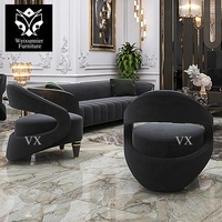 Chaise d'appoint de salon de luxe contemporaine en velours à dossier incurvé moderne avec chaise simple durable en bois massif