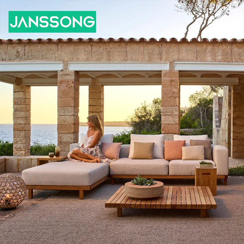 Terrassen möbel Außen ecke Gartenmöbel Luxus Teak Outdoor Sofa Sets Holz möbel Holz Modern Lounge Lawn Outdoor