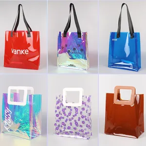 Custom Clear Laser Pvc Transparent Tote Hand Bag Pvc Tote Bag Transparent Plastic Hand Shopping Bag