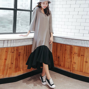 Abito estivo <span class=keywords><strong>lungo</strong></span> a sirena tendenza nuovo stile coreano moda Casual <span class=keywords><strong>mezza</strong></span> <span class=keywords><strong>manica</strong></span> primaverile in cotone asimmetrico <span class=keywords><strong>con</strong></span> volant Maxi t-Shirt - Product Image 3