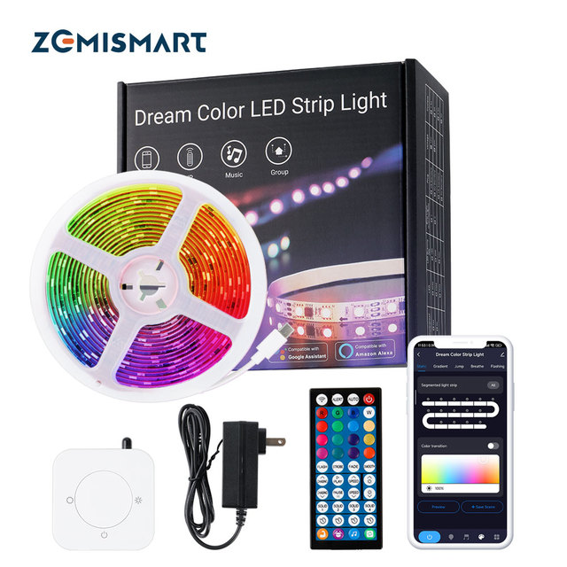 Zemismart 5M 10M Long Dreamcolor Addressable Flexible Tape Smart Home Decor TV Backlight Smart Tuya WiFi RGBIC LED Strip Light