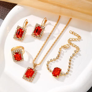 लक्जरी फैशन रंगीन जिरकॉन मिश्र धातु आभूषण सेट हरे रंग के साथ महिला-शादी पार्टी उपहार - Product Image 2