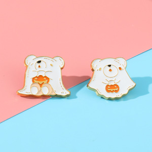 Nouvelle Série Halloween Européenne et Américaine : Broche Personnalisée Tête de Mouton, Citrouille Scream et Fantôme Électroplaqué pour Vêtements - Product Image 3