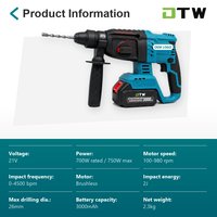 Marteau perforateur sans fil A10-0001 21V, 700W, 2J d'impact, perçage max. 26mm, pour béton, briques et murs