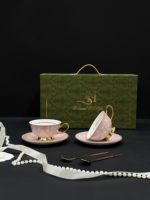 Service à café 6 pièces en porcelaine fine, style luxe léger, délicat, idéal pour cadeau de mariage, de pendaison de crémaillère ou souvenir, avec tasses et soucoupes pour le thé de l'après-midi, livré en coffret cadeau