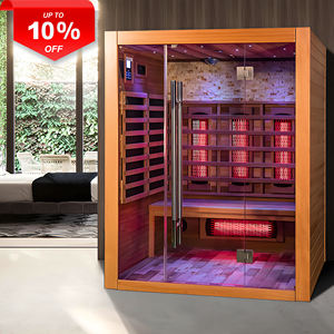 ساونا منزلية تقليدية بتصميم عصري وجديد لشخصين، مصنوعة من الخشب الصلب، تعمل بالبخار والأشعة تحت الحمراء للاستخدام الداخلي - Product Image 1